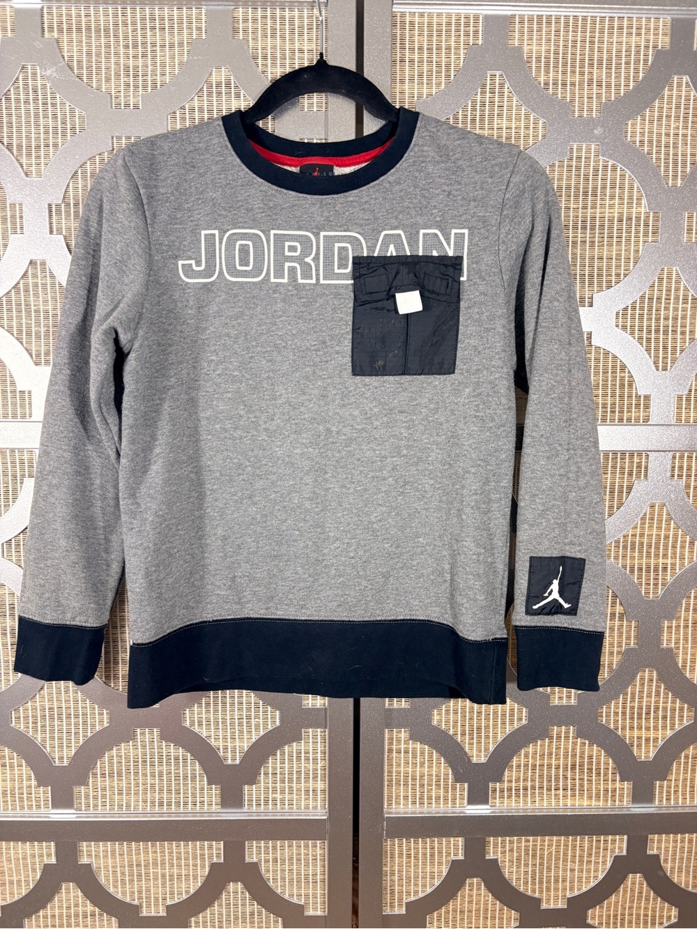 Jordan Grey Sweatshirt with couple little stains on  Chest Pocket